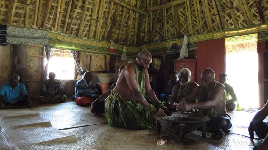 Fiji: Navala Village Cultural Tour & Traditional Lunch - The sevusevu welcome inside a village bure